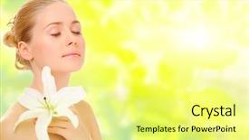  Presentation with flower woman - Amazing theme having young healthy woman with flower backdrop and a  colored foreground