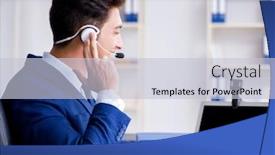  Presentation with help desk - Amazing slide set having young help desk operator working in office backdrop and a lemonade colored foreground