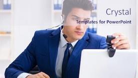  Presentation with help desk - Presentation design featuring young-help-desk-operator-working background and a sky blue colored foreground