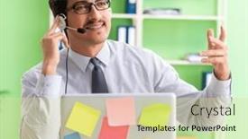  Presentation with help desk - PPT theme having young-help-desk-operator-working background and a blonde colored foreground