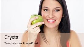  Presentation with pistachio texture nuts green fresh - Slide set enhanced with young helthy woman holding fresh background and a  colored foreground