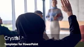  Presentation with problem solving - Presentation with young-hijab-woman-entrepreneur background and a navy blue colored foreground