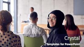  Presentation with problem solving - Slide deck featuring young-hijab-woman-entrepreneur background and a navy blue colored foreground