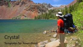  Presentation with lake front - Audience pleasing slide set consisting of hiker in front of yosemite backdrop and a coral colored foreground