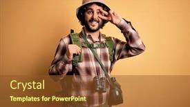  Presentation with canteen - Presentation design enhanced with young-hiker-man-with-curly background and a tawny brown colored foreground