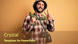  Presentation with canteen - Presentation theme consisting of young-hiker-man-with-curly background and a tawny brown colored foreground