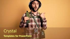  Presentation with canteen - Presentation theme consisting of young-hiker-man-with-curly background and a tawny brown colored foreground