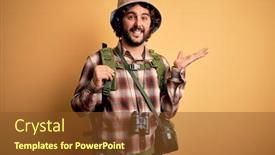  Presentation with canteen - PPT layouts consisting of young-hiker-man-with-curly background and a tawny brown colored foreground