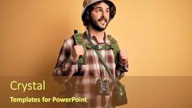  Presentation with canteen - Amazing PPT layouts having young-hiker-man-with-curly backdrop and a tawny brown colored foreground