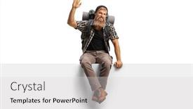  Presentation with young black couples hiking - Beautiful PPT theme featuring young-hiker-with-a-backpack backdrop and a light gray colored foreground