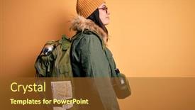  Presentation with canteen - Colorful PPT theme enhanced with young-hiker-woman-wearing-hiking backdrop and a tawny brown colored foreground