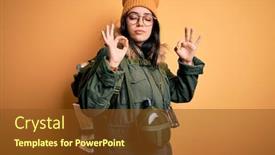  Presentation with canteen - Beautiful presentation design featuring young-hiker-woman-wearing-hiking backdrop and a tawny brown colored foreground