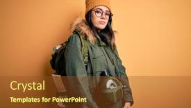  Presentation with canteen - Cool new slides with young-hiker-woman-wearing-hiking backdrop and a tawny brown colored foreground