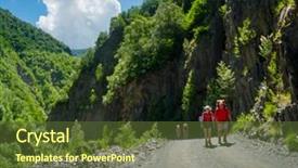  Presentation with trekking - Beautiful presentation design featuring young hikers trekking in svaneti georgia backdrop and a tawny brown colored foreground