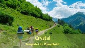  Presentation with trekking - Beautiful slide deck featuring young hikers trekking in svaneti georgia backdrop and a tawny brown colored foreground