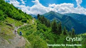  Presentation with trekking - Amazing slide set having young hikers trekking in svaneti georgia backdrop and a tawny brown colored foreground