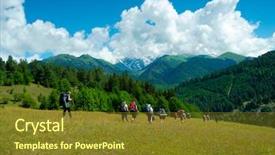  Presentation with trekking - Cool new slide set with young hikers trekking in svaneti georgia ushba mountain in the background backdrop and a tawny brown colored foreground