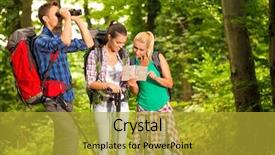  Presentation with adventure - Presentation enhanced with young hikers with map background and a gold colored foreground