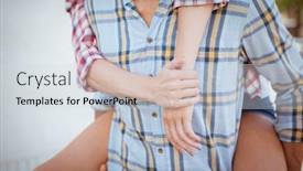  Presentation with hip - Theme featuring young hip couple wearing check shirts on a sunny day in the city background and a sky blue colored foreground