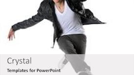  Presentation with hip hop - Slides consisting of young hip hop dancer performing a jump isolated over a white background background and a light gray colored foreground