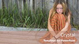  Presentation with hippie - Audience pleasing presentation theme consisting of young hippie girl sitting on the ground outdoors picture with space for text backdrop and a coral colored foreground
