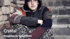  Presentation with hippie - Presentation theme consisting of young hippie man sitting on the steps background and a dark gray colored foreground