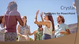  Presentation with music festival - Slides consisting of young hipster friends dancing together at a music festival background and a light blue colored foreground