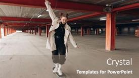  Presentation with hipster girl playing tetris game - Presentation theme with young-hipster-girl-riding background and a gray colored foreground