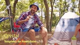  Presentation with picnic - Slides with young-hipster-man-smiling-sitting background and a coral colored foreground