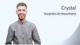  Presentation with tongue - Slide deck enhanced with young hipster man sticking tongue background and a white colored foreground