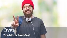  Presentation with young man wearing a hat - Cool new PPT layouts with young hipster man wearing red backdrop and a ocean colored foreground