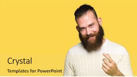  Presentation with hero man and women - Presentation design consisting of young hipster man wearing winter background and a yellow colored foreground