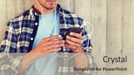  Presentation with business technology concepts digital lifestyle - Colorful PPT layouts enhanced with young hipster man with earphone backdrop and a mint green colored foreground