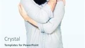  Presentation with hair care - PPT theme having young hipster man with long hair and beard wearing glasses hugging oneself happy and positive smiling confident self love and self care background and a sky blue colored foreground