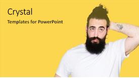  Presentation with long hair man - Cool new slide deck with young hipster man with long backdrop and a  colored foreground
