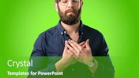  Presentation with heart health - Audience pleasing slide set consisting of young hipster man with big beard with hands in heart expressing love and health concept over green background backdrop and a shamrock green colored foreground