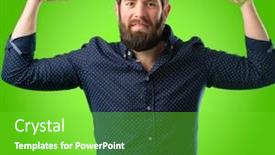  Presentation with good life - PPT theme featuring young hipster man with big beard showing biceps expressing strength and gym concept healthy life its good over green background background and a seafoam green colored foreground
