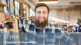 Presentation with craftsman - Presentation theme with young-hipster-man background and a ocean colored foreground