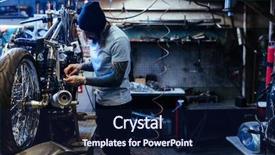  Presentation with custom - Beautiful slide deck featuring young hipster repairing custom bike backdrop and a navy blue colored foreground