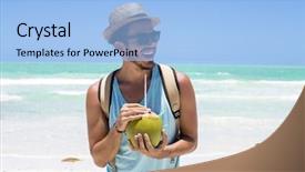  Presentation with smart - Beautiful slides featuring young hipster using his smart backdrop and a light blue colored foreground