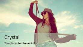  Presentation with young sing woman singing young - Colorful presentation theme enhanced with young hipster woman with hat backdrop and a  colored foreground