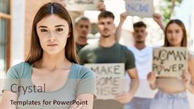  Presentation with city - Slide set consisting of young-hispanic-activist-woman background and a coral colored foreground