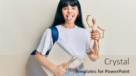  Presentation with happy young student girl holding - Colorful slide deck enhanced with young-hispanic-art-student-girl backdrop and a soft green colored foreground