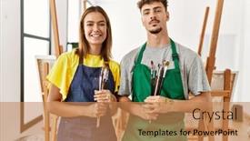 Presentation with young happy couple - Presentation consisting of young-hispanic-artist-couple-smiling background and a  colored foreground
