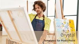  Presentation with canvas - PPT layouts consisting of young-hispanic-artist-man-concentrate background and a  colored foreground