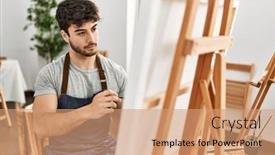  Presentation with art - Slide deck having young-hispanic-artist-man-concentrated background and a  colored foreground