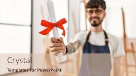  Presentation with art - Slides consisting of young-hispanic-artist-man-smiling background and a lemonade colored foreground