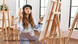  Presentation with confident young hispanic woman - PPT layouts consisting of young-hispanic-artist-woman-painting background and a  colored foreground
