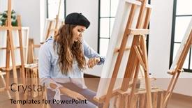  Presentation with confident young hispanic woman - Presentation with young-hispanic-artist-woman-painting background and a  colored foreground