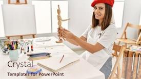  Presentation with art - PPT theme featuring young-hispanic-artist-woman-wearing background and a lemonade colored foreground